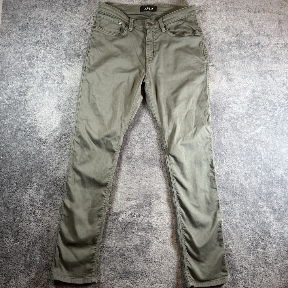 DU/ER No Sweat Pants Mens 32x32 N2X Relaxed Taper Green Performance Denim
